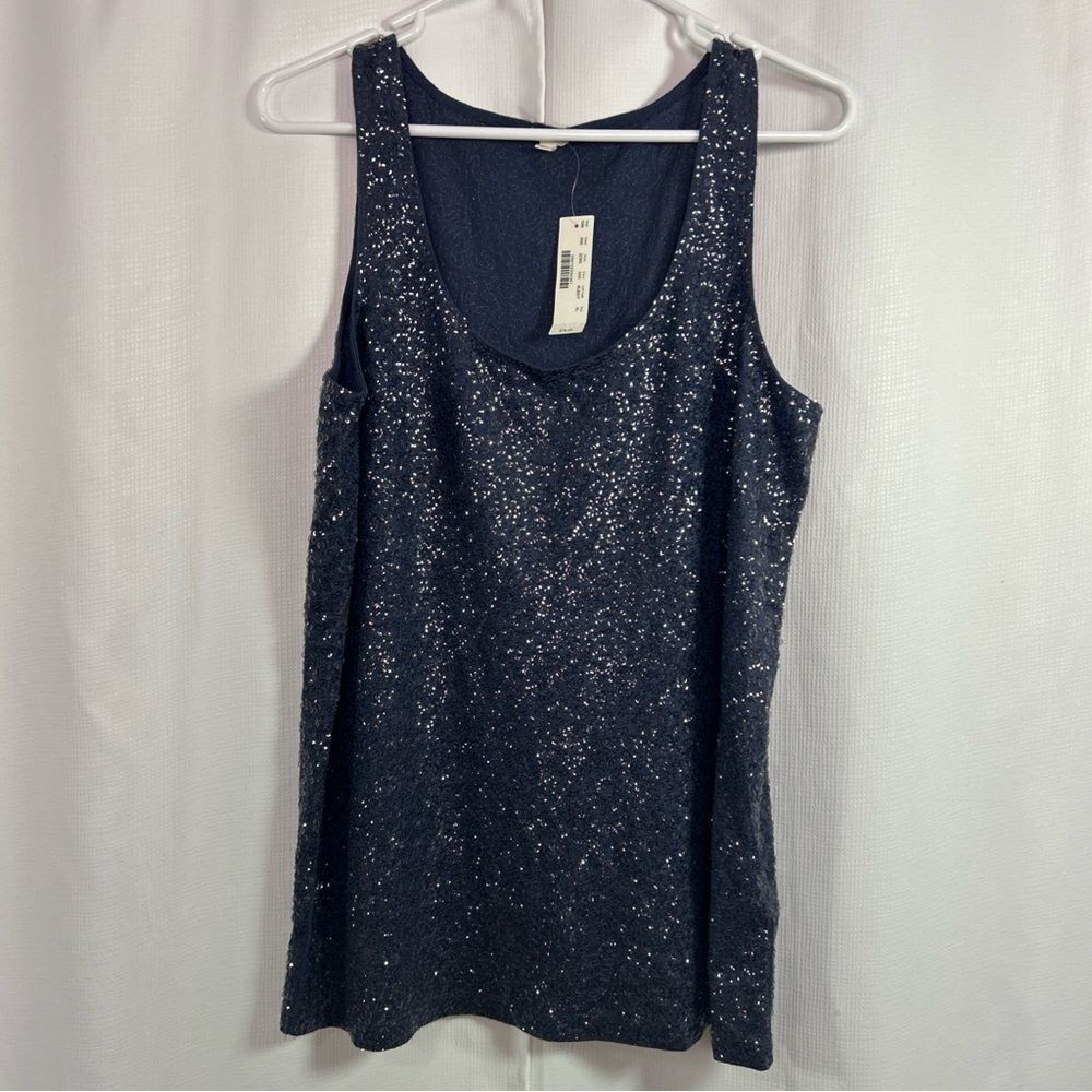 NWT J Crew Tank Top Women’s XL Navy Sequins Sparkly Party Holiday